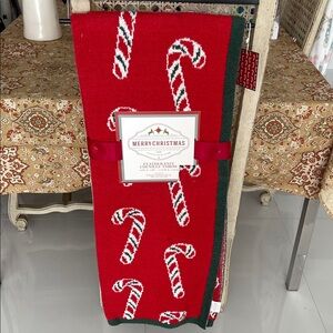 SALE! Merry Christmas Red/Green "Candy Canes Feather Knit Chenille Throw Blanket